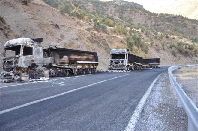 Hakkari´de Pkk´lılar Bir Maden Ocağına Ait 3 Tır´ı Ateşe Verdi