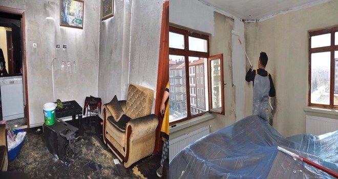 Evleri yangında küle dönen aileye yardım eli
