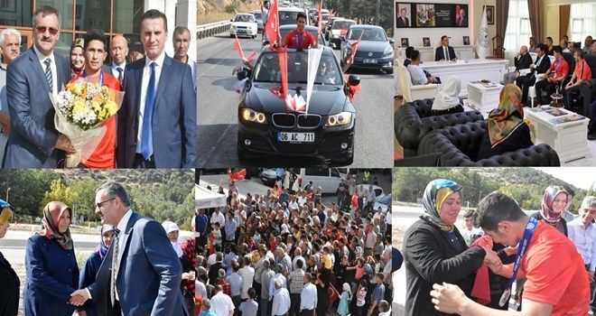 DÜNYA ÜÇÜNCÜSÜ GÜREŞÇİ TÖRENLE KARŞILANDI