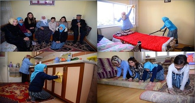 Belediye ekipleriyle birlikte yaşlıların evlerini temizlediler 