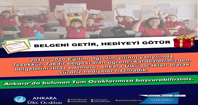 ANKARA ÜLKÜ OCAKLARINDAN KARNE HEDİYESİ